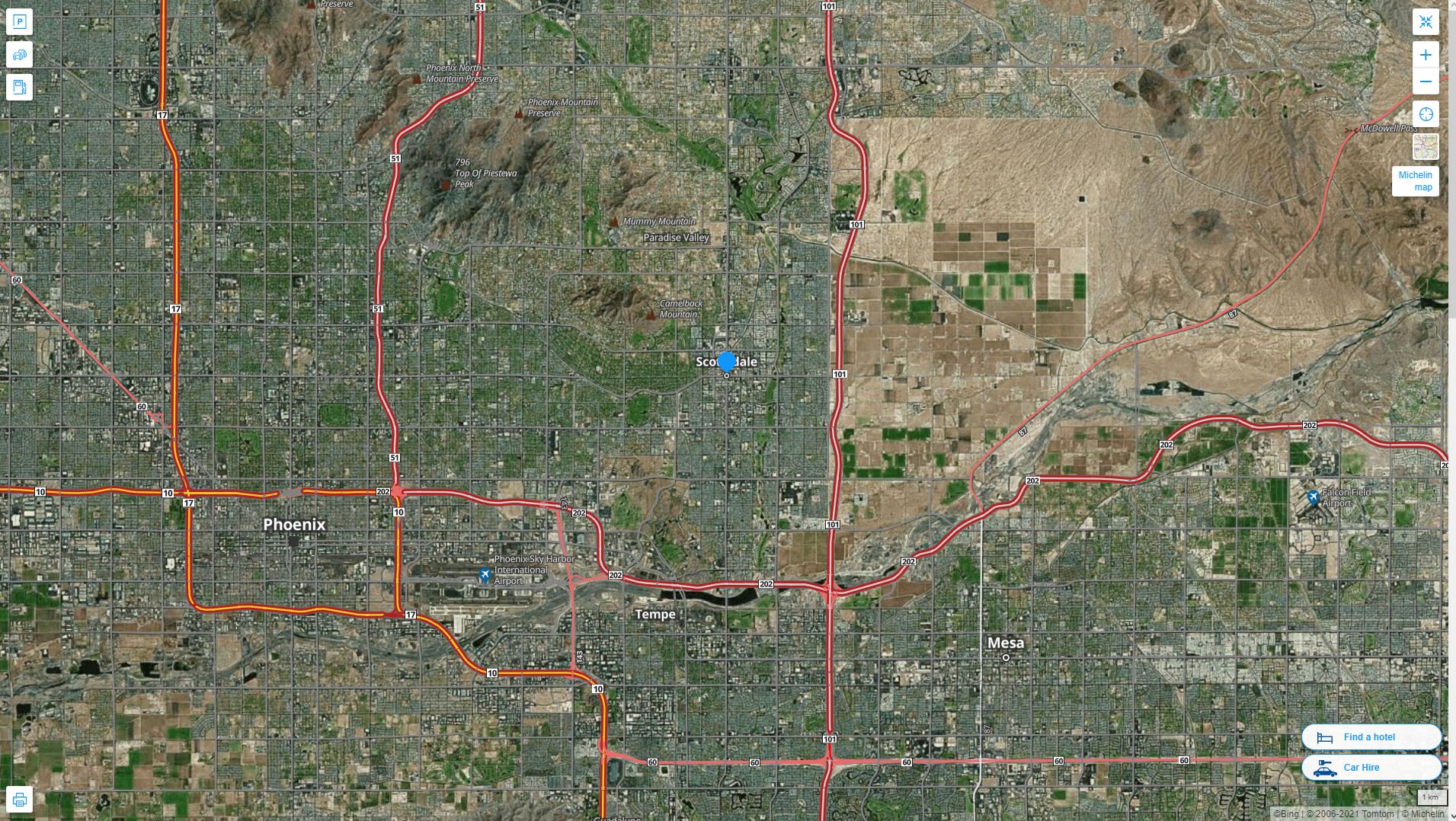 Scottsdale Arizona Highway and Road Map with Satellite View